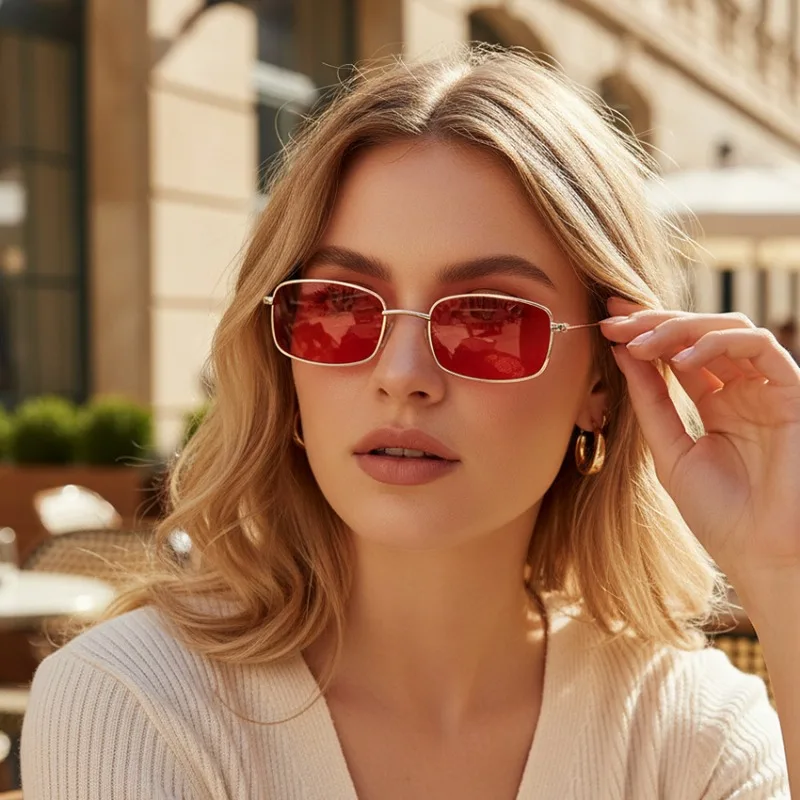 Sunglasses Uv400 - Nieuwe kleine vierkante zonnebril, vintage metalen