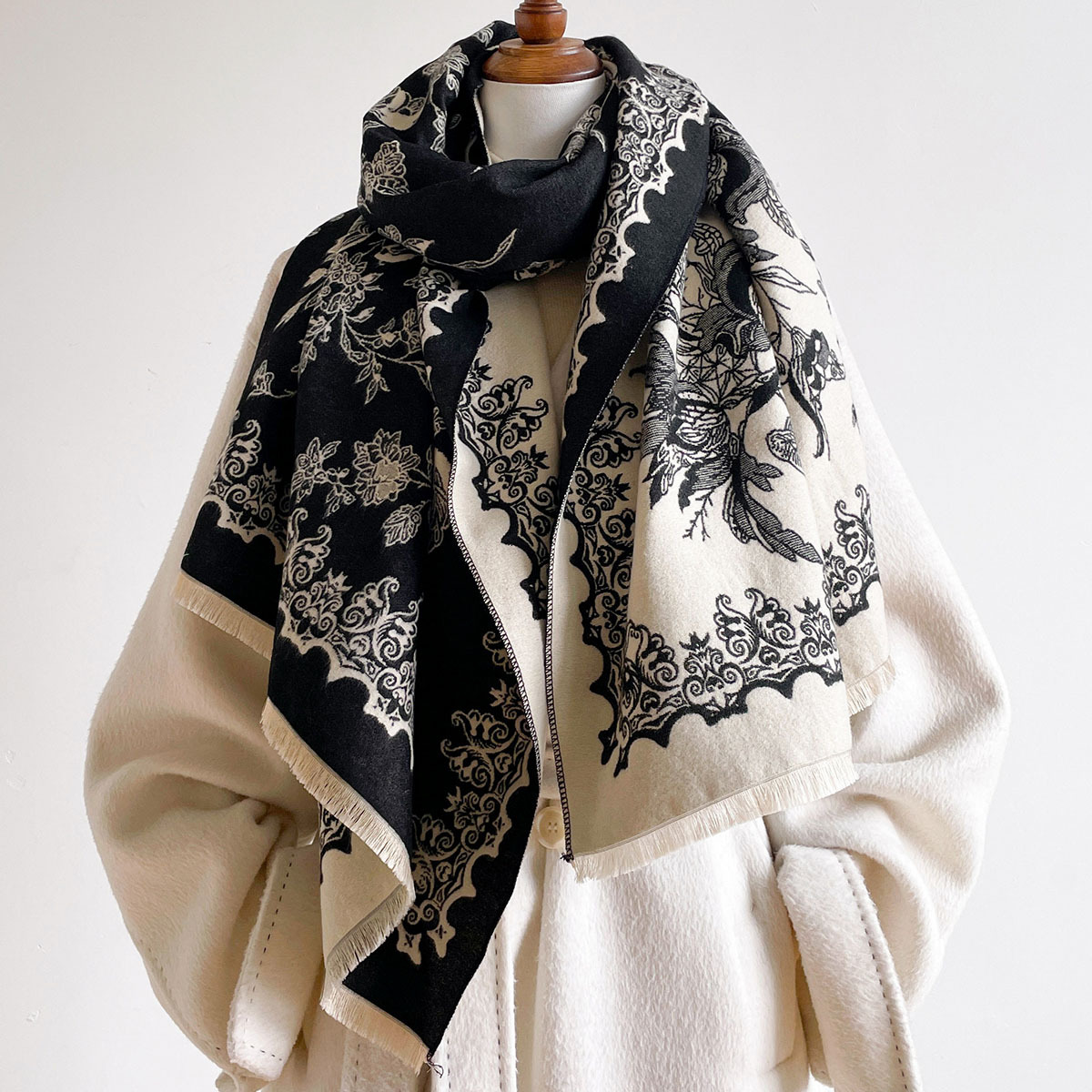 Cashmere Scarf - Dames Imitatie Kasjmier Sjaal met Franjes